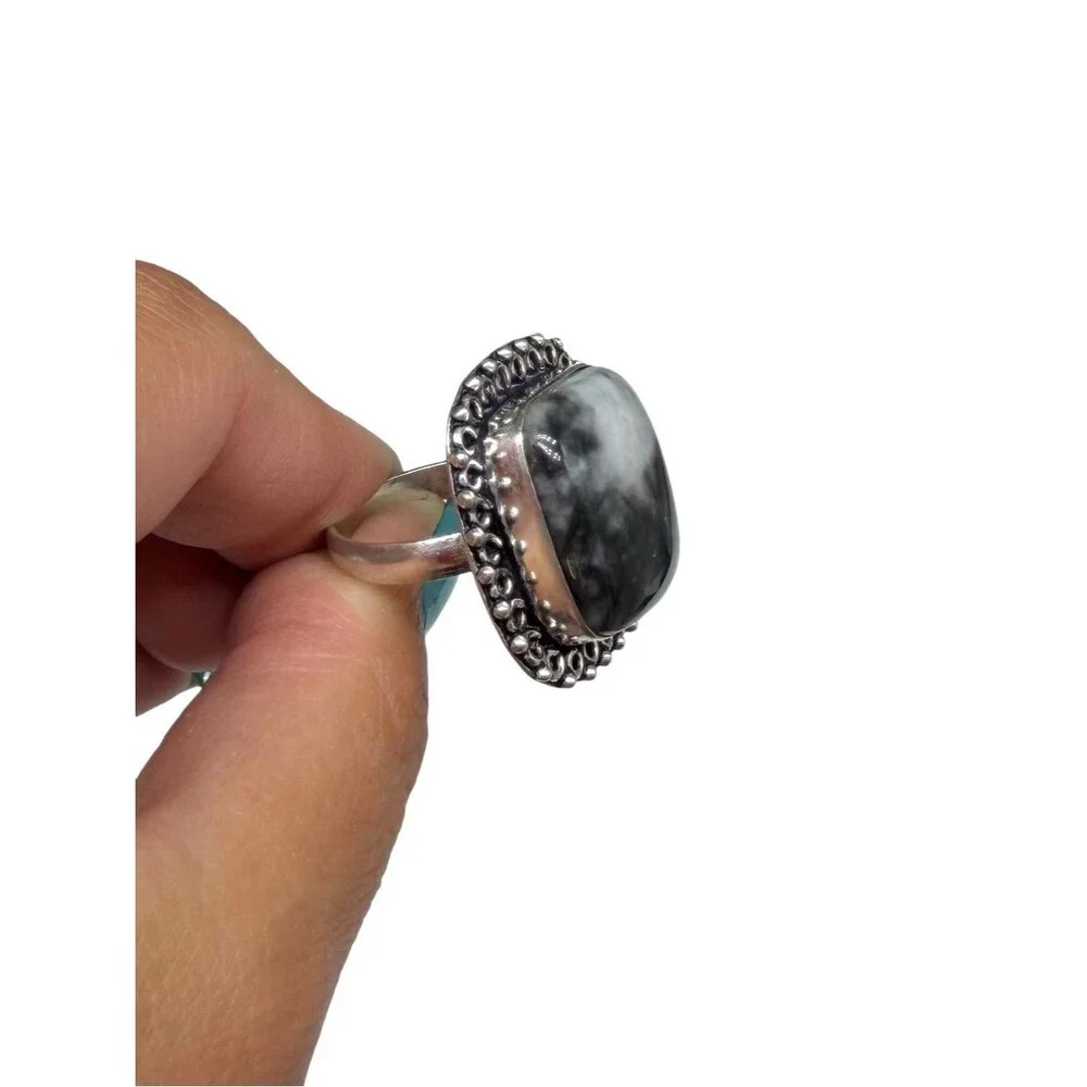 White Buffalo Turquoise Ring Size 9.5 925 Sterling Silver Overlay